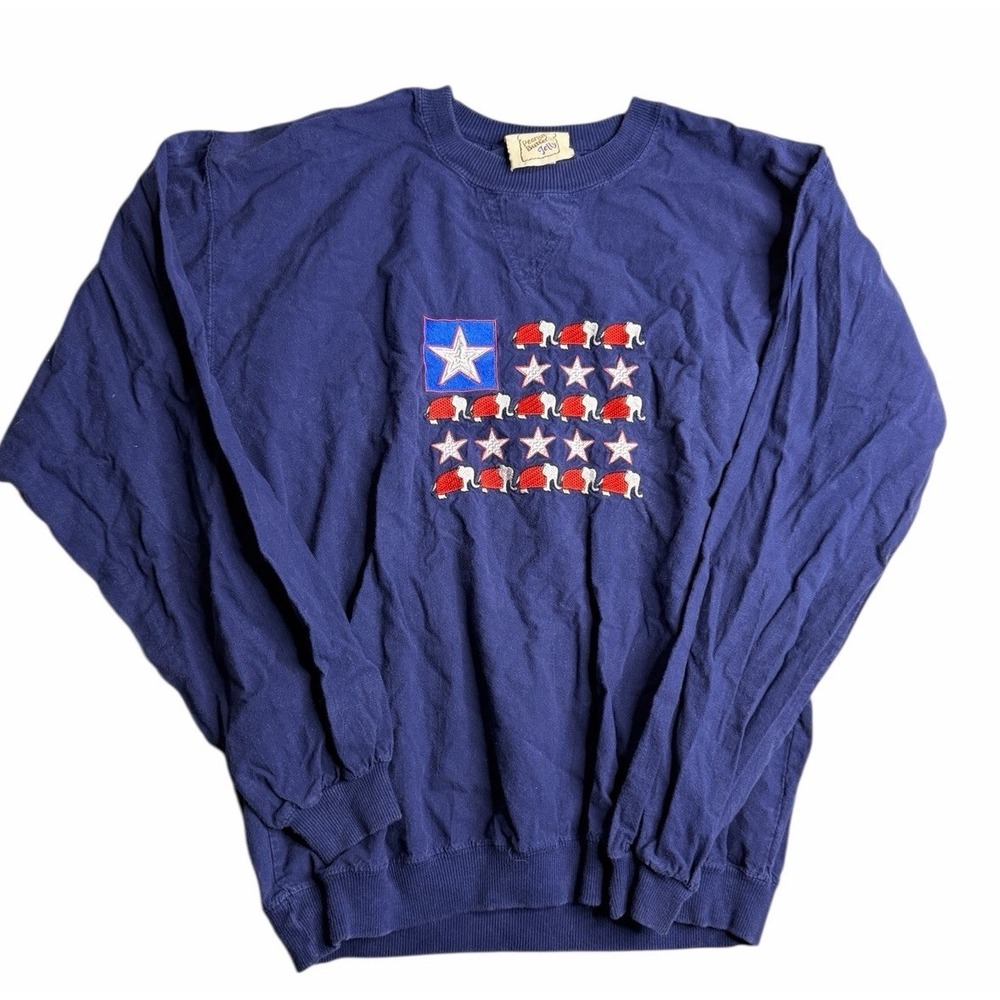Vintage Peanut Butter & Jelly Elephant Stars Sweatshirt‎ USA Flag Blue Medium